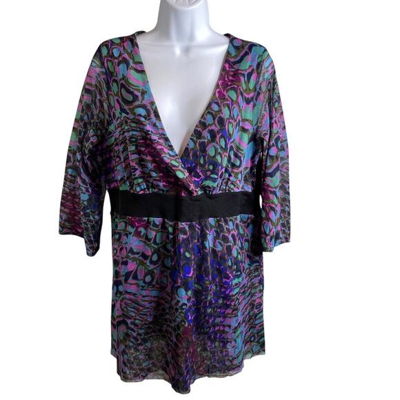 Karen Kane Women's Purple Modern Print V Neck Tunic Top Size 2X Art To Wear Boho - Picture 1 of 9